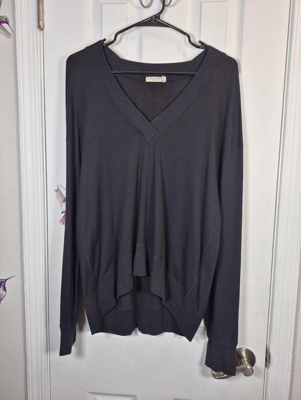 Rag & Bone New York Slouchy Black Knit Top Relaxed Deep V Neck Size Medium